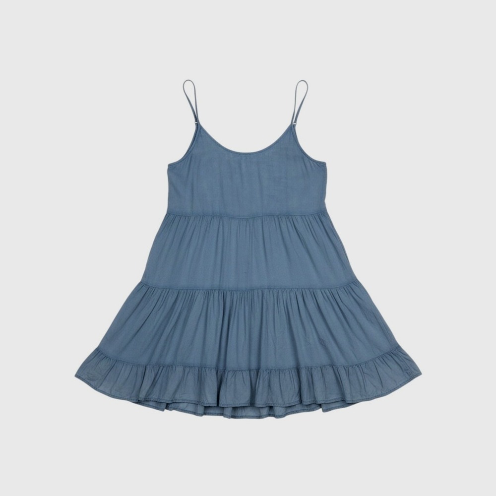 dELiA*s Tiered Ruffle Mini Dress Women S Blue Spaghetti Strap Style 9883